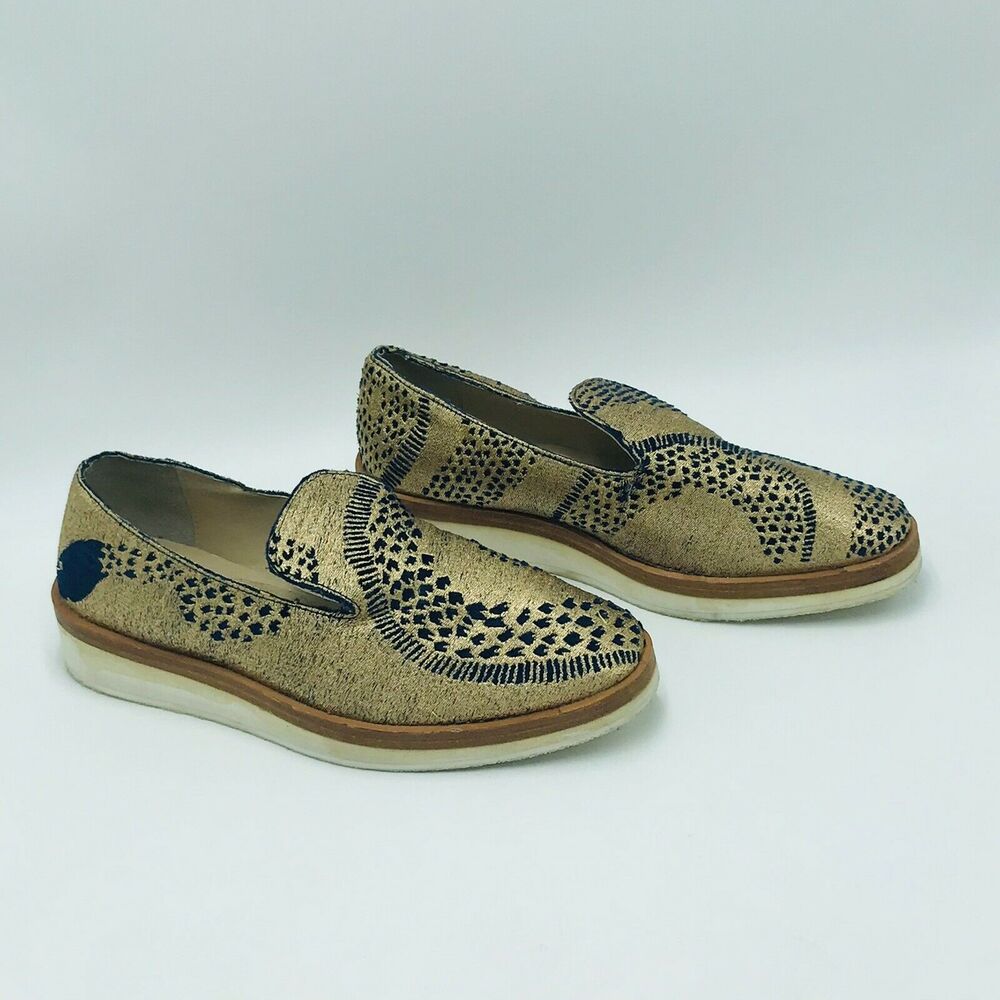 Free People Womens 39 8.5 Platform Loafers Snake Eyes Blue Gold Textured Slip On